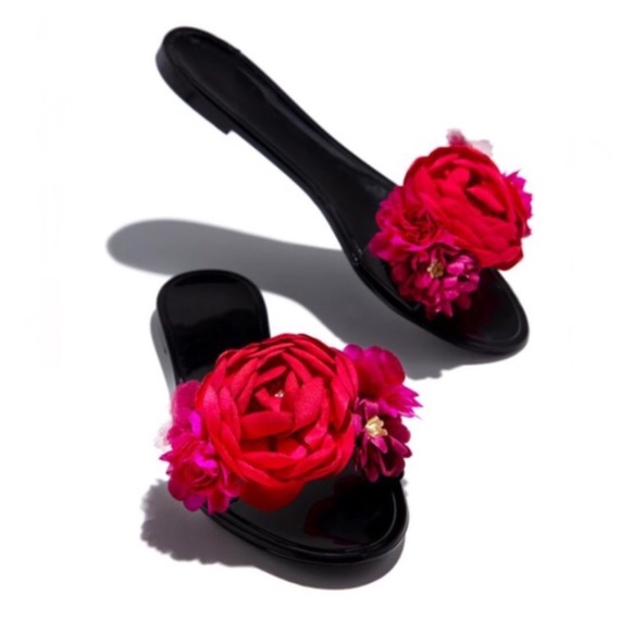 Floral Jelly Slides - Black - Picture 2 of 8
